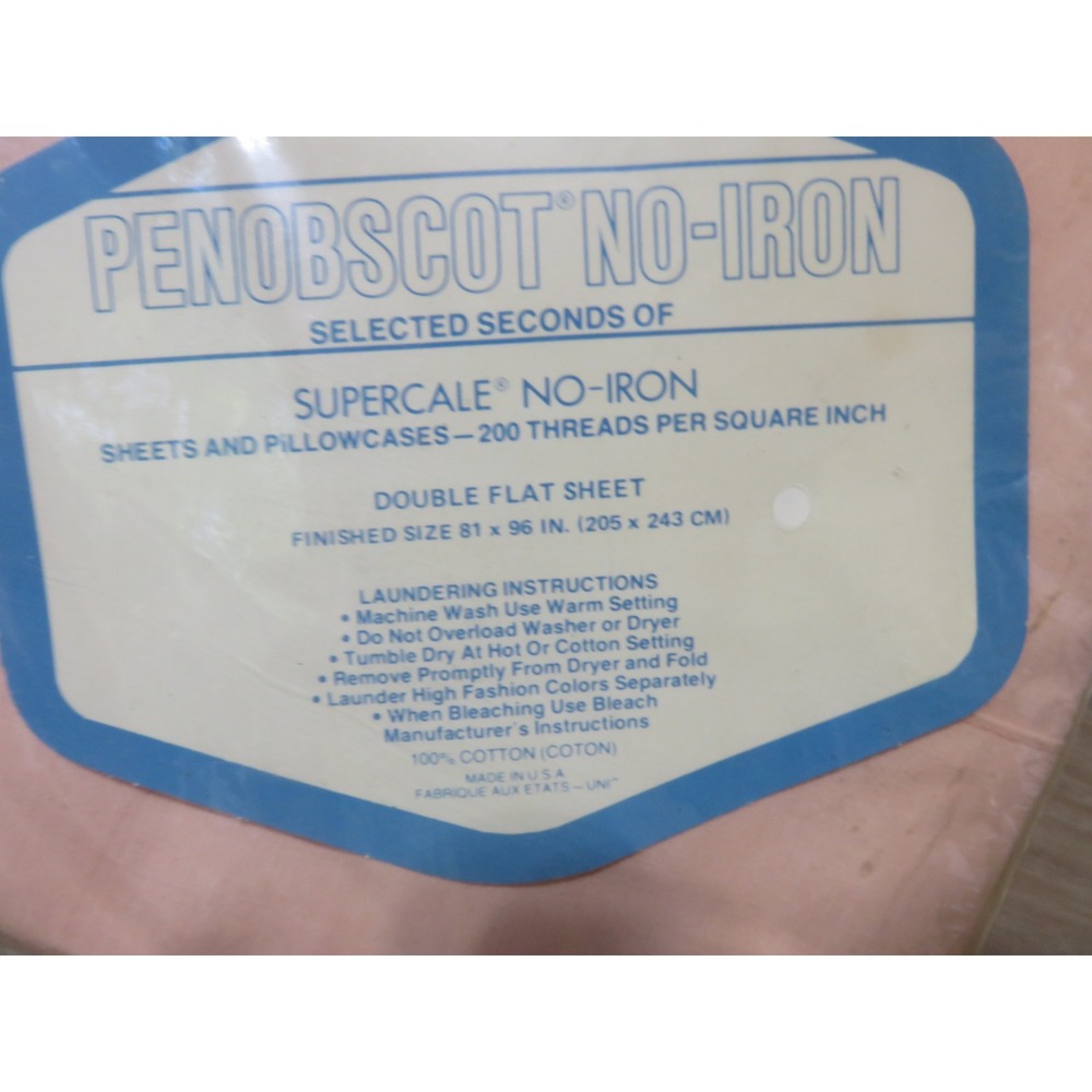 Vintage Penobscot Supercale No-Iron Double Flat Sheet 100% Cotton Pink Peach USA - Picture 4 of 6